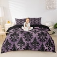 thumbnail image 2 of jejeloiu Dramatic Damask Duvet Cover Queen,Gothic Print Queen Bedding For Adults,Purple Black,Black Reversible,3-Piece,1 Duvet Cover and 2 Pillowcases, 2 of 6