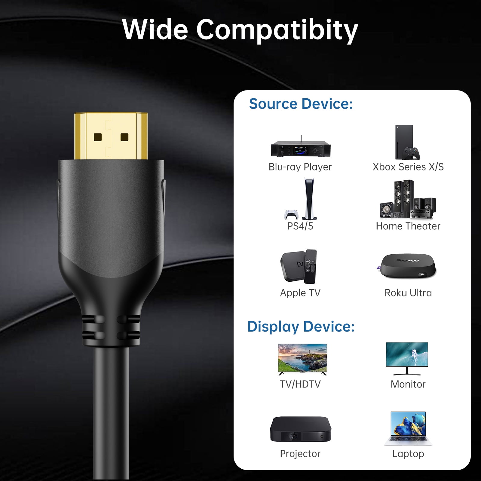 HDMI Cable 6ft,  8K HDMI  Cord High Speed HDMI 2.1 Cable ,Hdmi to hdmi  cable for TV/PS5/Blu-ray/Computer/Xbox/Nintendo Switch/video system