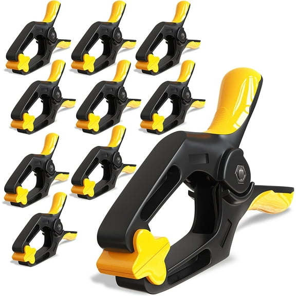 Spring Clamps 4 inch - 10 Pack Plastic Clamps for Tarps, Crafts, Backdrop and Pool Cover with 2 inch Mouth Opening - Rust Free Large Clips Heavy Duty Outdoor with Non-Detachable Jaw Pads 4" Pack of