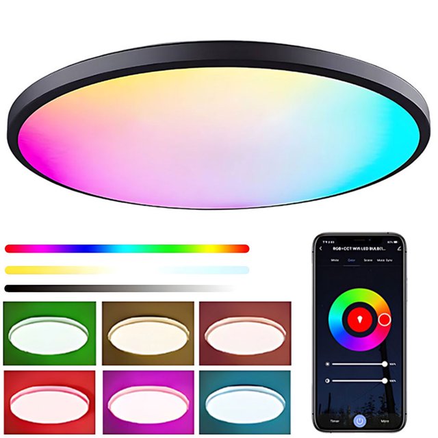(Marco control remoto no incluido) Nueva lámpara techo Amazon RGBCW a color con atenuación y color lámpara techo alexa voice (C) Tuya modo dual -24W - Lámpara techo sin control remoto