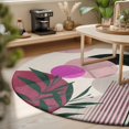thumbnail image 3 of Round Area Rugs 5Ft, Boho Middle Century Non-Slip Washable Circle Rugs Carpet, Abstract Pink Geometric Leaves Indoor Outdoor Rug Floor Mats Throw Runner for Bedroom Living Room Bathroom, 3 of 8