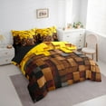 thumbnail image 3 of Homewish Brown Yellow Plaid Grid 7pcs Bedding Comforter Set For Boys Girls,Futuristic Cubes Queen Bedding Sets Super Cozy,Abstract Geometric Queen Sheet Sets,Super Cozy Room Decor,Reversible, 3 of 8