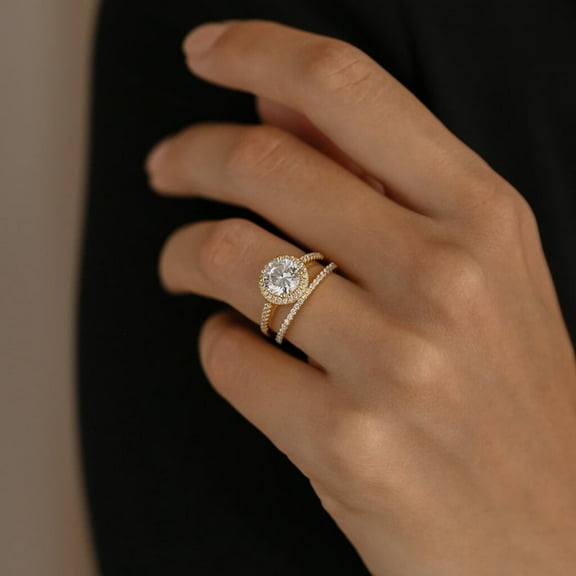 Hitanshu Jewels His & Hers Wedding Engagement Ring Set Round Cut Cubic Zirconia 14K Yellow Gold Finish