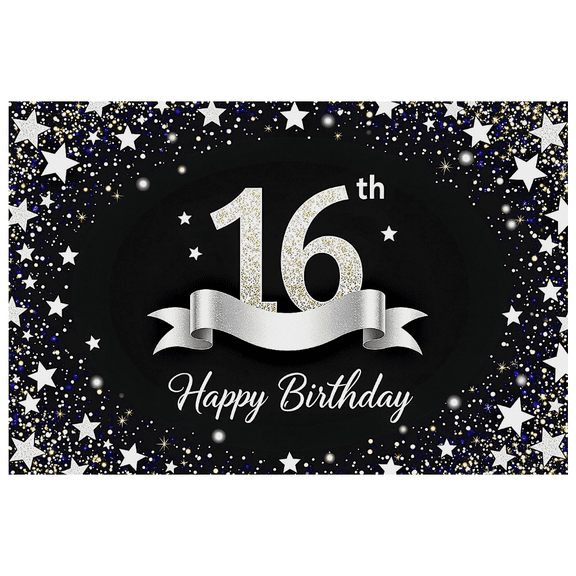 Sparkling Glittery 16th Birthday Banner Backdrop Background Party Decorations Photography Props Happy Birthday Party Supplies