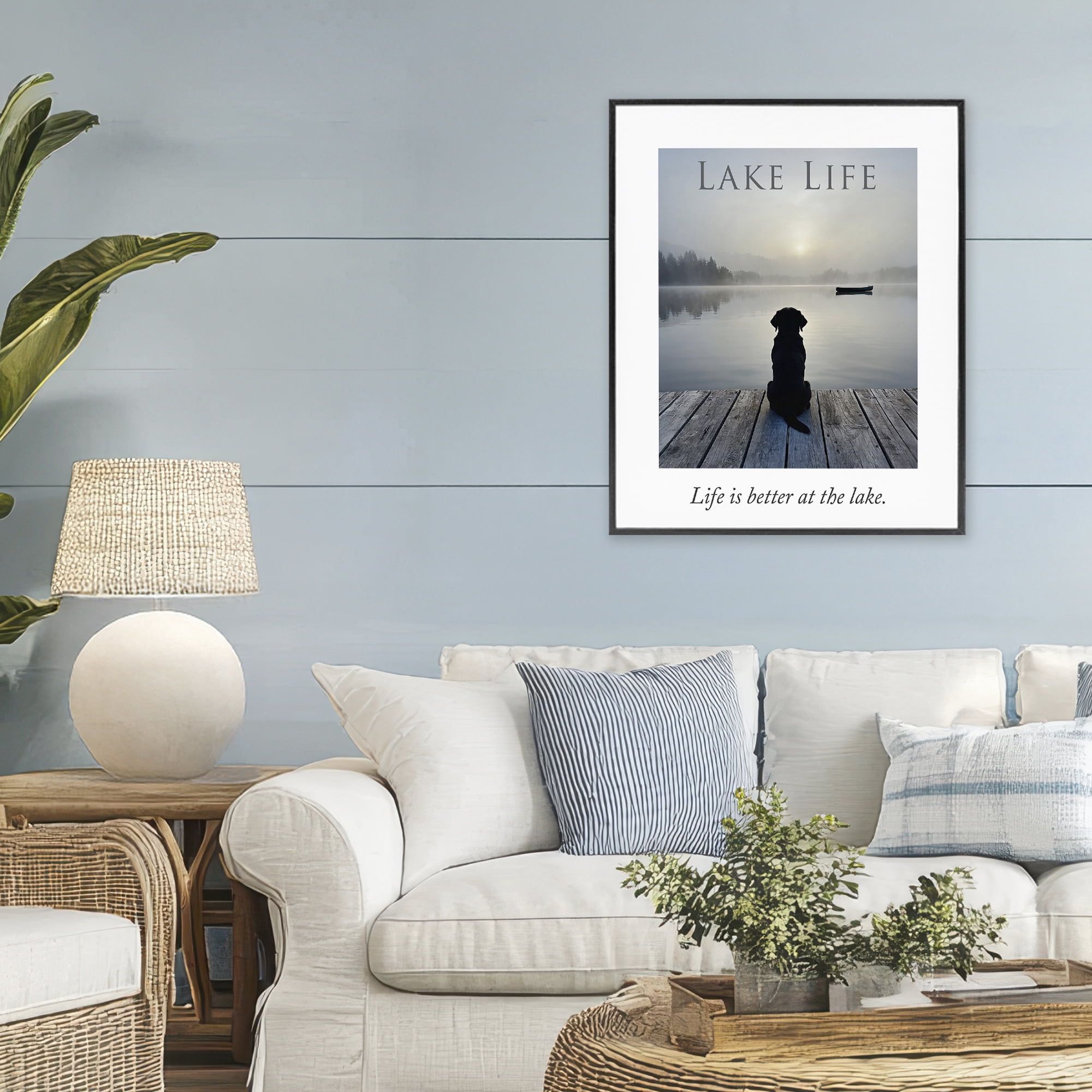 Stupell Industries Lake Life with Dog Black Framed Giclee Art, design by A Barefoot Stylist
