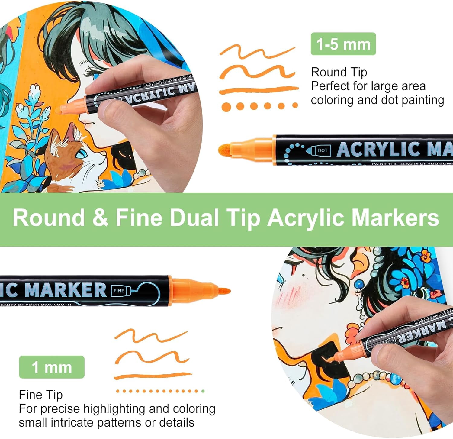 80 Colors Waterproof Dual Tip Acrylic Paint Pens, Dot & Fine Tip Premium Coloring Drawing Markers Set for Wood, Rock Painting, Canvas, Glass, Ceramic Surfaces and DIY Crafts Making Art Supplies