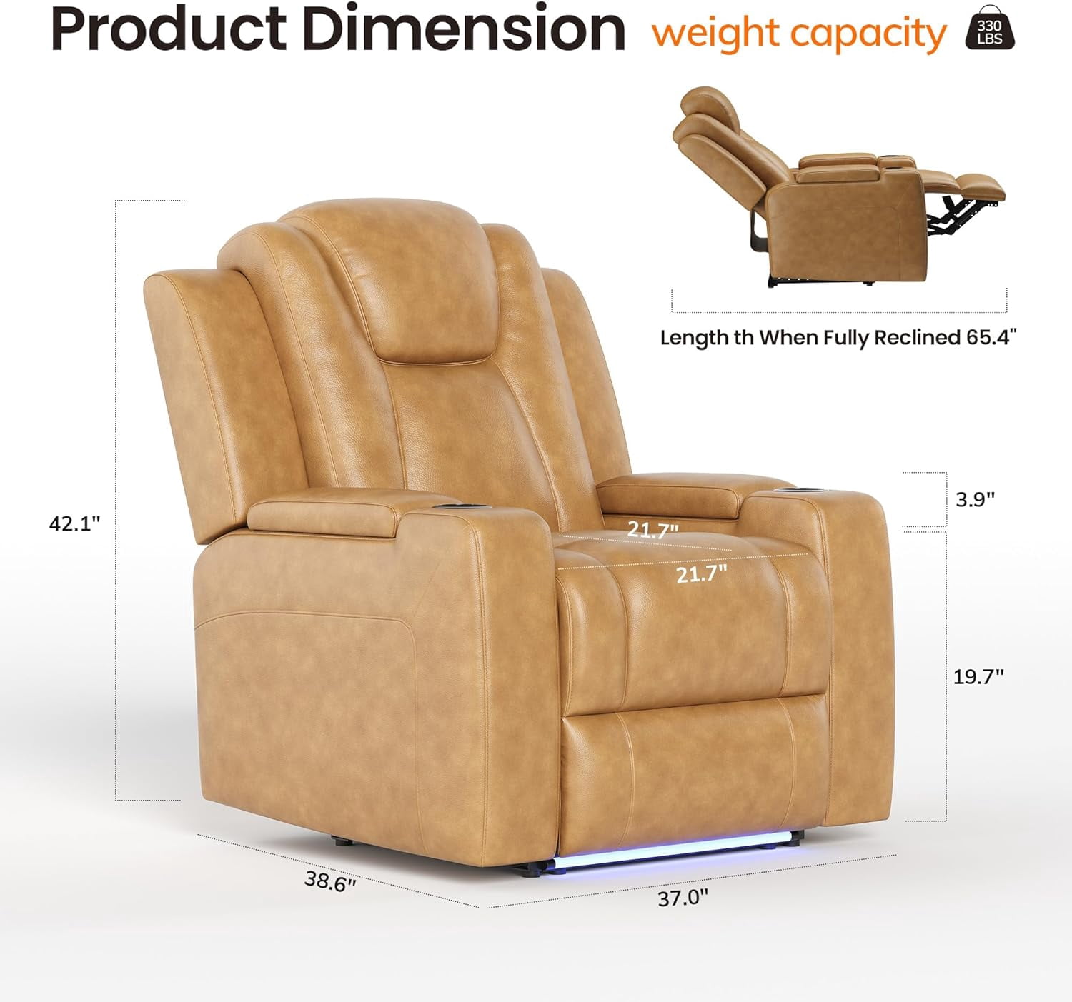 COLAMY Sereno Dual Motors Wall Hugger Power Recliner Chair with Power Headrest for Living Room, Home Theater Seating with Hidden Storage, Light Brown