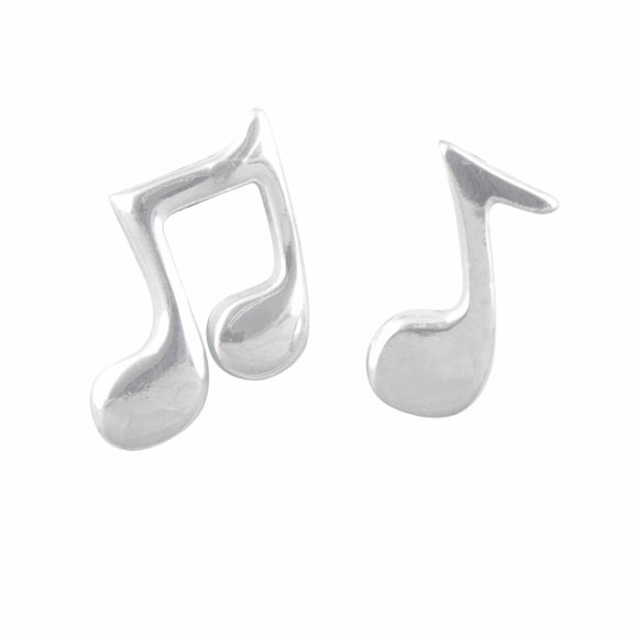 Aretes de Nota Musical Asimétrica para Adolescentes en Plata Esterlina