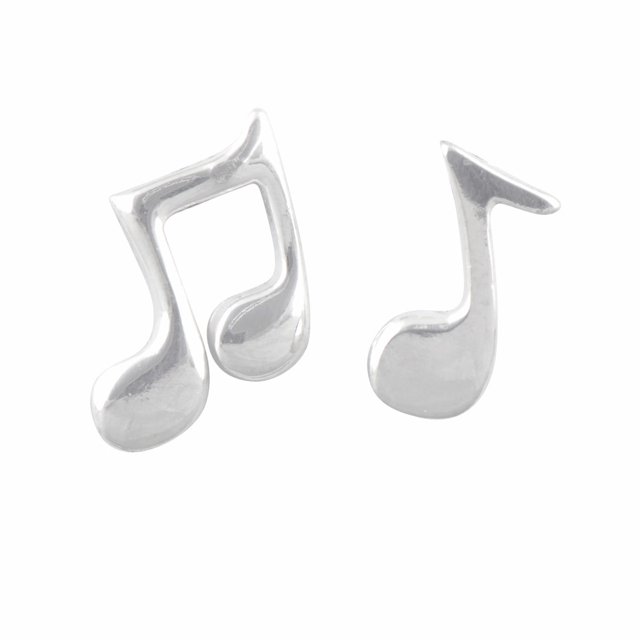 Aretes de Nota Musical Asimétrica para Adolescentes en Plata Esterlina