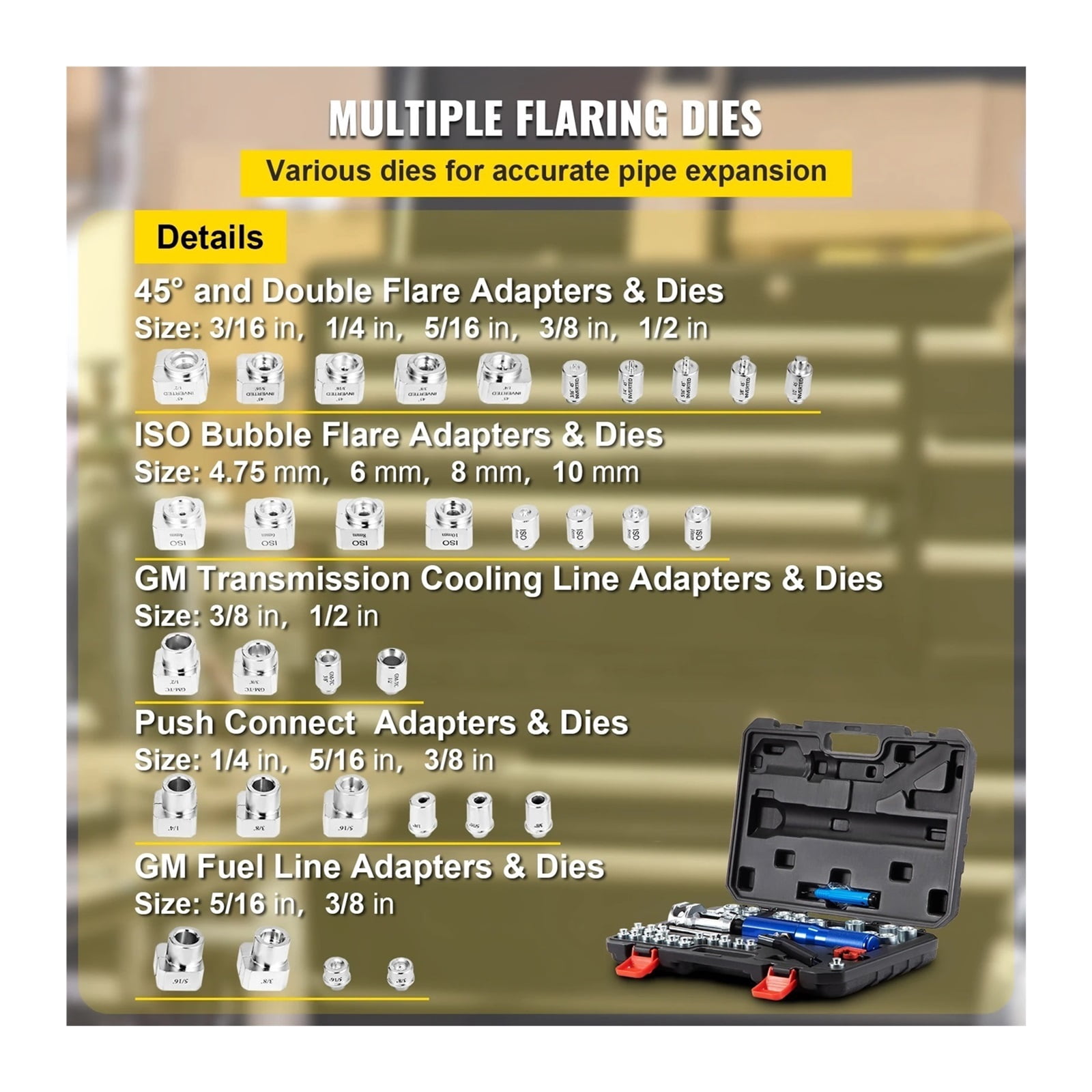 Hydraulic Expanding And Double Flaring Tool Kit 45° Soft HVAC Copper Tube Expander 3/16in To 1/2in Brake Flare Repair Tool ,Easy to Use