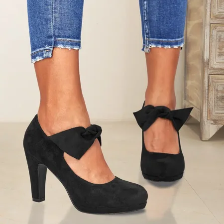 

Women‘s Bowknot Decor Closed Toe Pumps High Heeled Mary Jane Shoes Women‘s Footwear