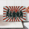 thumbnail image 2 of Japanese Cutting Board, Group of Samurai Ninja Posing and Getting Ready on Unusual Striped Retro Backdrop, Decorative Tempered Glass Cutting and Serving Board, Small Size, Red Black, by Ambesonne, 2 of 5