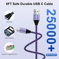 thumbnail image 4 of Type C Cable, USB C Cables Cord 6FT Hootek 4 Pack Type C Charging Cable USB Cable USB C to USB A Cord Android Cables Type C Charging Cords Phone Cables Fast charging cable for Samsung, White+Purple, 4 of 7