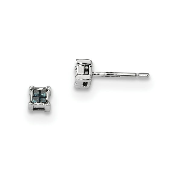 Sterling Silver Blue Princess Cut Diamond Post Earrings QE10762
