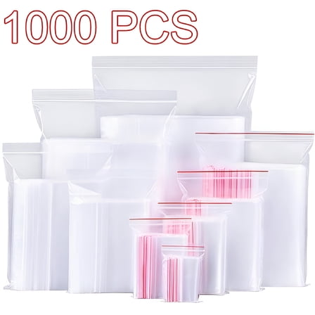 ACDANC Ziplock Bags 1000/200/100Pcs Jewelry Small Ziplock Bag Food Packaging Zip Lock Bags Clear Fresh-Keeping Dustproof Reclosable Home Kitchen