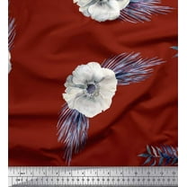 Soimoi Red Cotton Duck Fabric Leaves & Anemone Floral Printed Fabric 1 Yard 42 Inch Wide