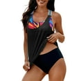 thumbnail image 5 of Women's Black Printed Splicing Racerback Tankini, 5 of 5