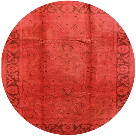 Ahgly Company Indoor Round Mid-Century Modern Red Oriental Area Rugs, 3' Round