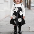 thumbnail image 2 of 2 Piece Sets Girls Faux Leather Black Dress with 3D Flowers Appliqued Long Sleeve Base Tops Wedding Party Outfits (6T, White), 2 of 5