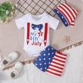 thumbnail image 2 of Rggeeun Baby Boys Set Independence Day 4Th Of July Letter Print Summer Short Sleeve Crew Neck Romper Shorts With Hat Three Piece Stylish Outfit,White,0-3 Months, 2 of 9
