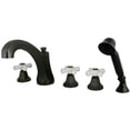 thumbnail image 1 of 5 Piece Roman Tub Filler with Procelain Cross 3 Handle & Hand Shower, Oil Rubbed Bronze, 1 of 1
