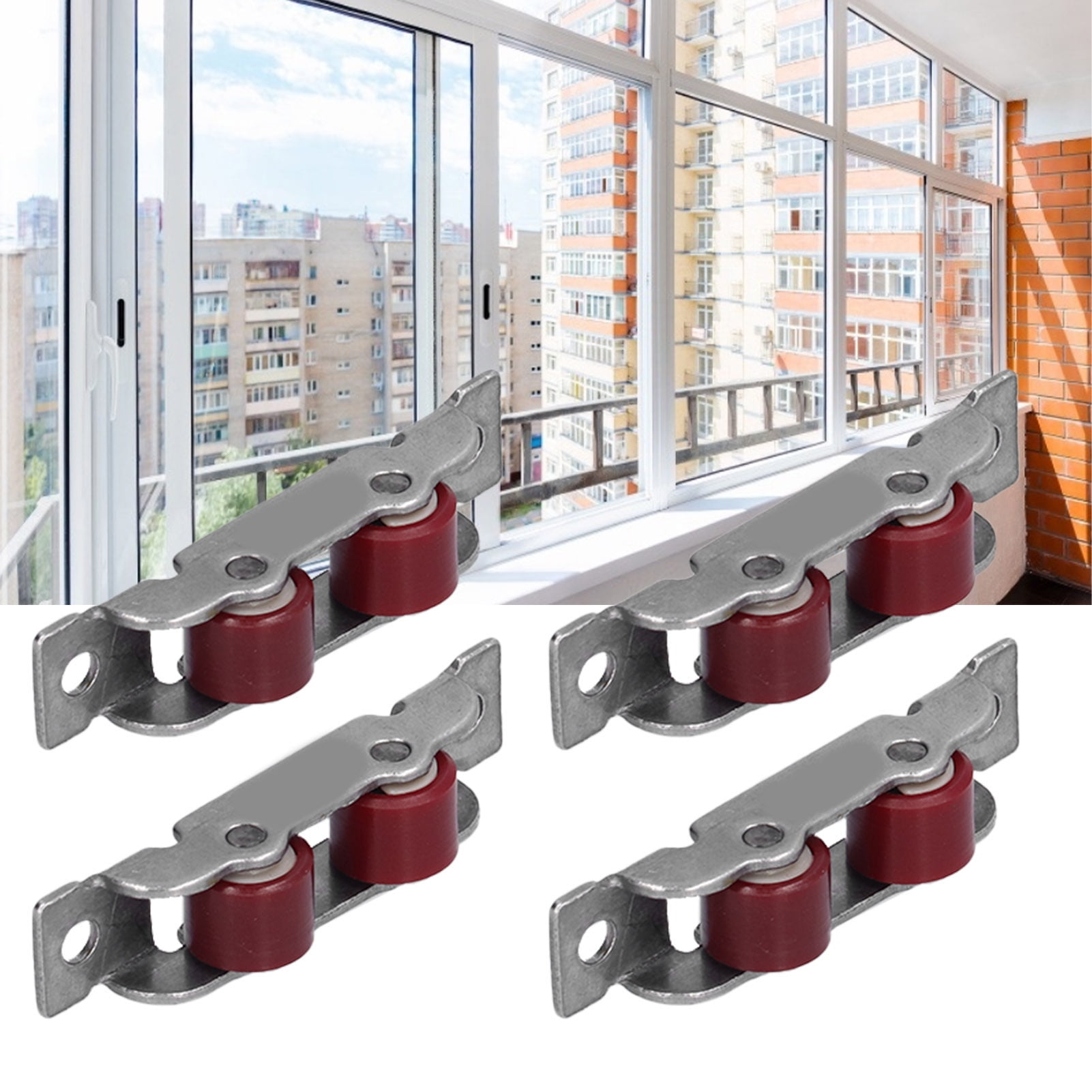 Zaqw 4Set Push Pull Window Pulley with Screws Double Wheel Sliding