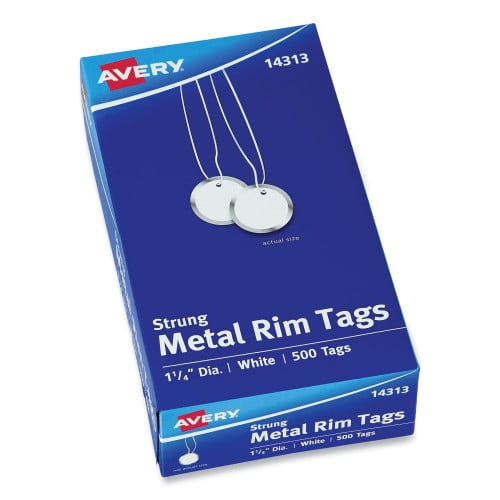 500/Box 1 1/4 Dia Avery Heavyweight Stock Metal Rim Tags White 