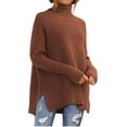 thumbnail image 2 of Knit Tops for Women Oversized Ribbed Turtleneck Batwing Sleeve Side Slit Hem Loose Fall Warm Soft Knit Long Length Tunic Sweater Casual Everyday Oversized Pullover Coffee M, 2 of 5