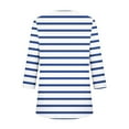 thumbnail image 6 of Viluyesy Round Neck T-Shirt for Womens 3/4 Sleeves Shirt Tops Fold Stripe Loose Blouse Blue Size L, 6 of 6