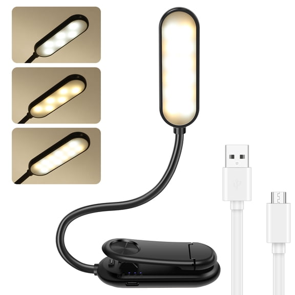 LED Rechargeable Book Light for Reading in Bed - Eye Caring 3 Color Temperatures,Stepless Dimming Brightness,80 Hrs Runtime Small Lightweight Clip On Book Reading Light for Studying
