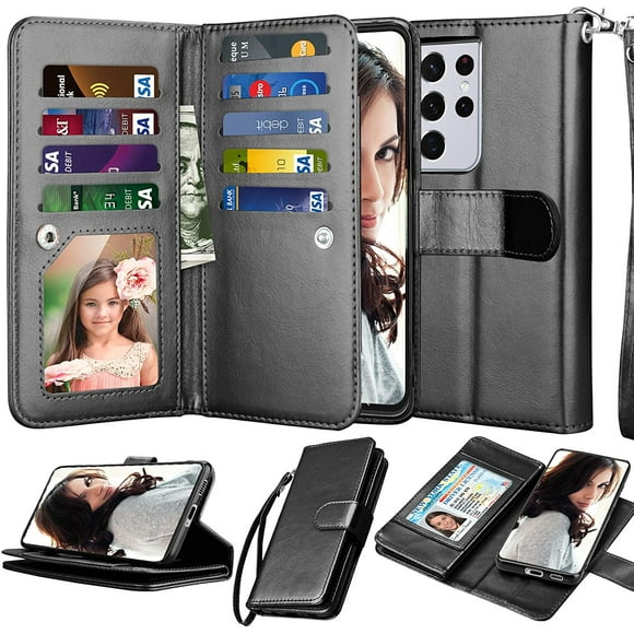 Njjex Étui Portefeuille pour Samsung Galaxy S21 5G, pour Étui Galaxy S21, [9 Emplacements pour Cartes] Porte-Carte d'Identité en Cuir PU Folio Flip