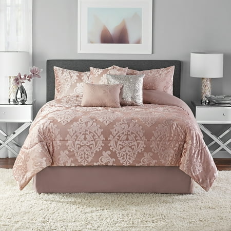 Mainstays 7-Piece Rose Gold Armin Damask Comforter Set  King