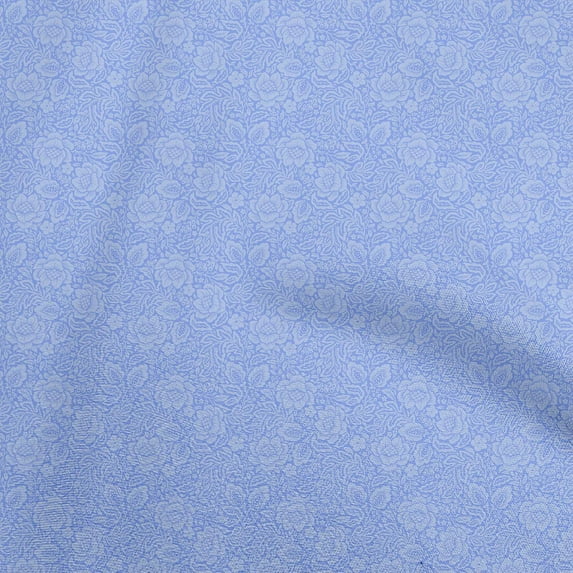 oneOone Cotton Poplin Medium Blue Fabric Asian Block Quilting Supplies Print Sewing Fabric By The Yard 56 Inch Wide