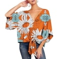thumbnail image 3 of SWSMCLT Women's Boho Floral Blouse V Neck Shirt Casual Fall Chiffon Summer Printed Shirt 3/4 Sleeve Sexy Peasant Yellow 22, 3 of 5