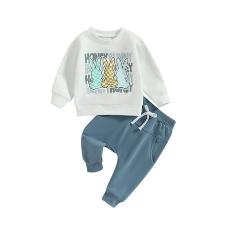 

Bagilaanoe 2Pcs Toddler Baby Boys Easter Outfits Letters Print Long Sleeve Sweatshirt Tops + Trousers 6M 12M 18M 24M 3T Kids Long Pants Set