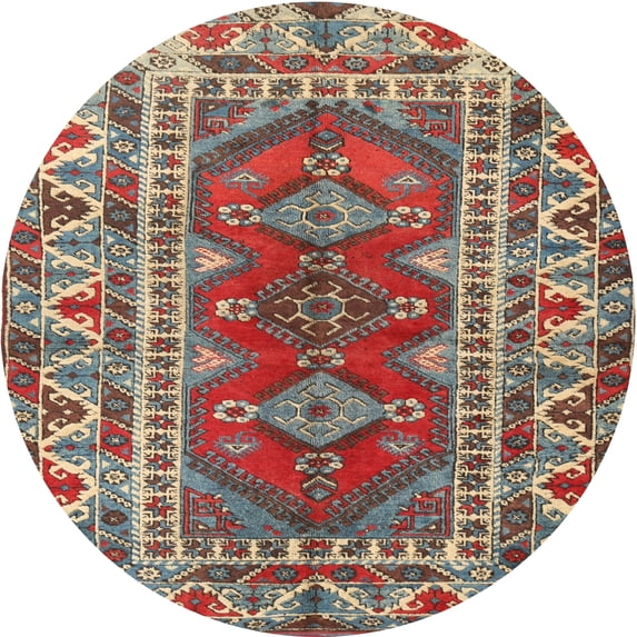 Ahgly Company Indoor Round Traditional Brown Red Persian Area Rugs, 4' Round