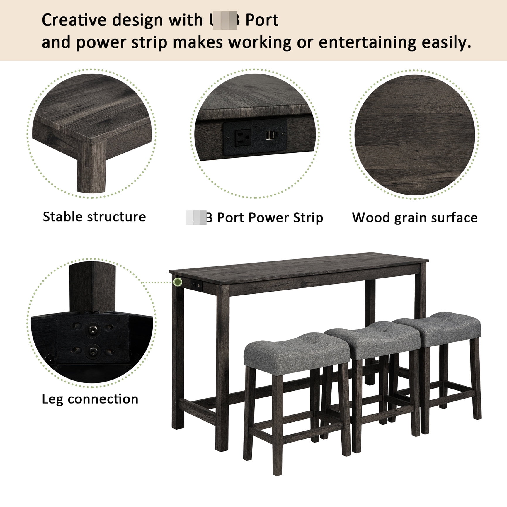 Durable Legs and Power - Behind Couch Table Set for Relaxing in Living Room