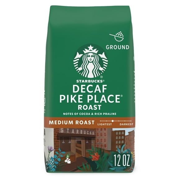 Starbucks Decaf Pike Place Roast, Ground Coffee, Medium Roast Hot or Iced Coffee, 12 oz