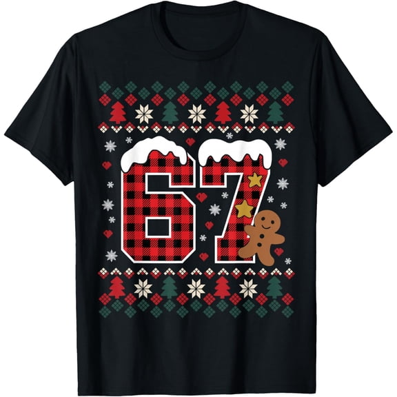 Funny 67 Christmas Pajamas Shirt Six Seven Meme Brainrot T-Shirt