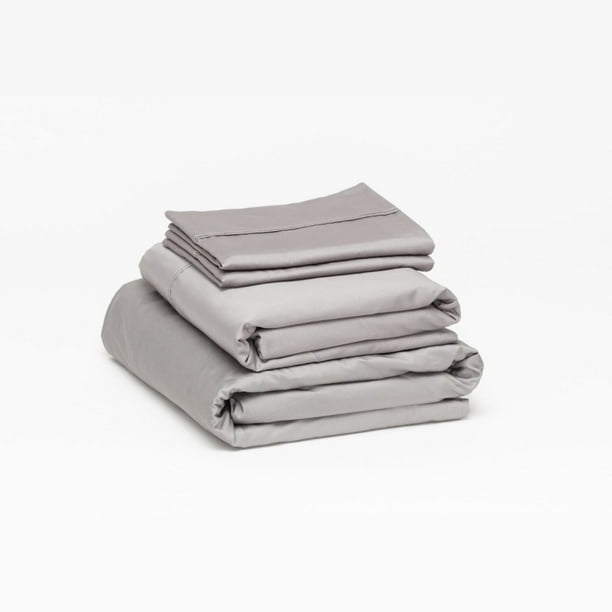Juego de Sábanas de Algodón tipo Satín Luuna, Sábanas de Cama Frescas y Resistentes, King Size gris King Size