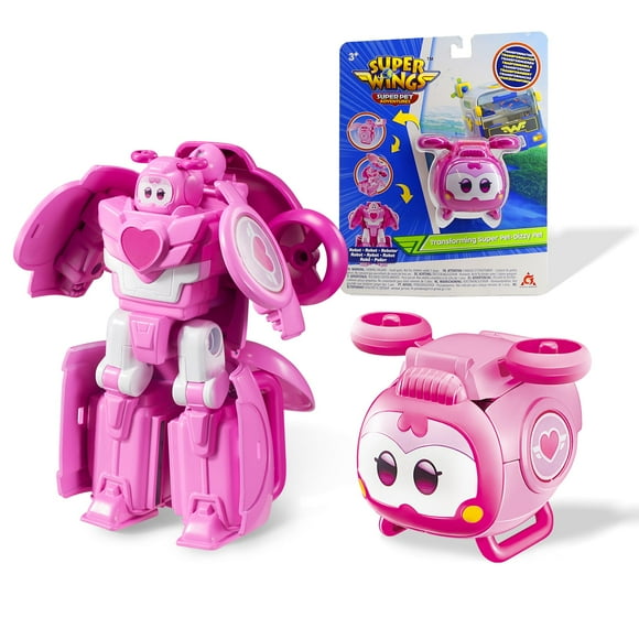Super Wings 2-In-1 Transforming Mech Robot 2.4"" Dizzy Pet Or 4.3"" Mecha Mode Transformer Toys Rescue Bots For Boys And Girls Age 3+ Gifts For Preschool Kids Pink