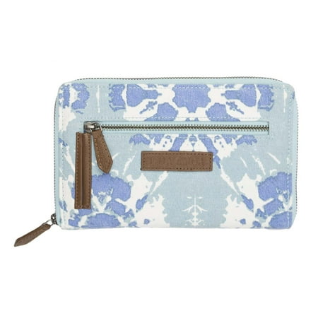 Aqua Blue Bohemian Handbags Sierra Signature Zip Wallet Cotton Distressed Appearance Pewter Hardware Canvas Tie Dye