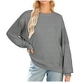 thumbnail image 2 of Otntypg Athletic Sweatshirts for Women Trendy 2025 Fall Long Sleeve Color Block Crewneck Pullover Tops Loose Lightweight Oversized Baggy T-Shirts Gray XXL, 2 of 3