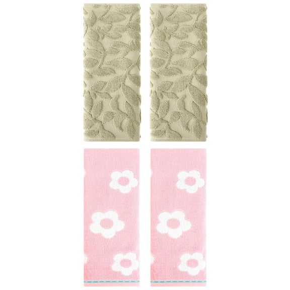 Unique Bargains 4 Pcs Cute Floral Cotton Soft Towels 14 x 30 Inch Pink/Khaki