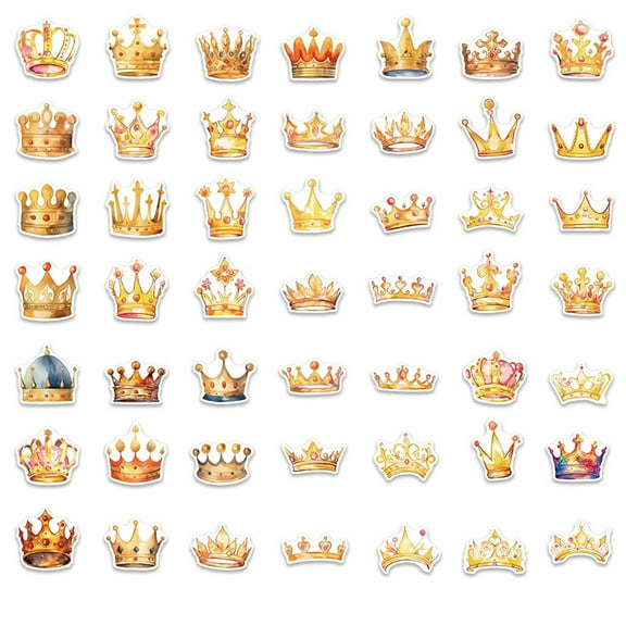50 Sheets Cartoo Crowns Sticker Laptop Sticker Decal Decorative Sticker Scrapbooking Sticker for Journaling Water Bottle