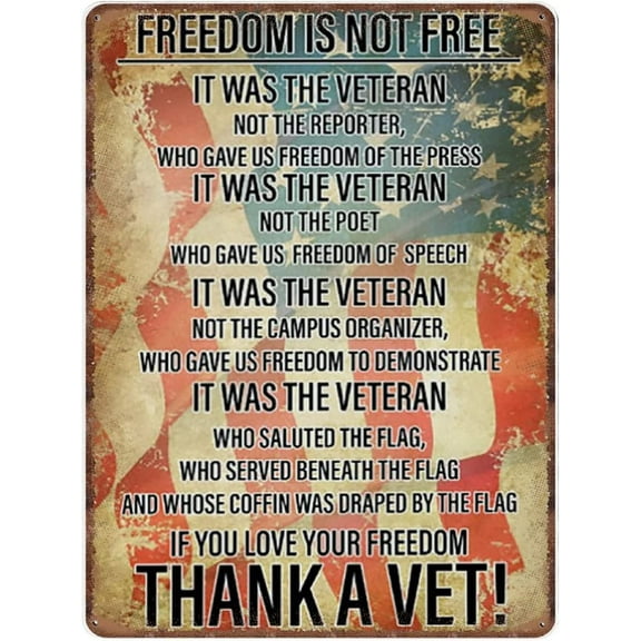 Veteran Poster If You Love Your Freedom Thank A Vet Poster Military Wall Art Army Poster Inspirational Saying Prints Veterans Day Gift Novelty Aluminium Metal Signs Size: 8 x 12 inch