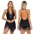 thumbnail image 1 of Aislor Womens Rhinestone Latin Tango Dance Leotard Tassel Fringed Salsa Dance Dress Black S, 1 of 7
