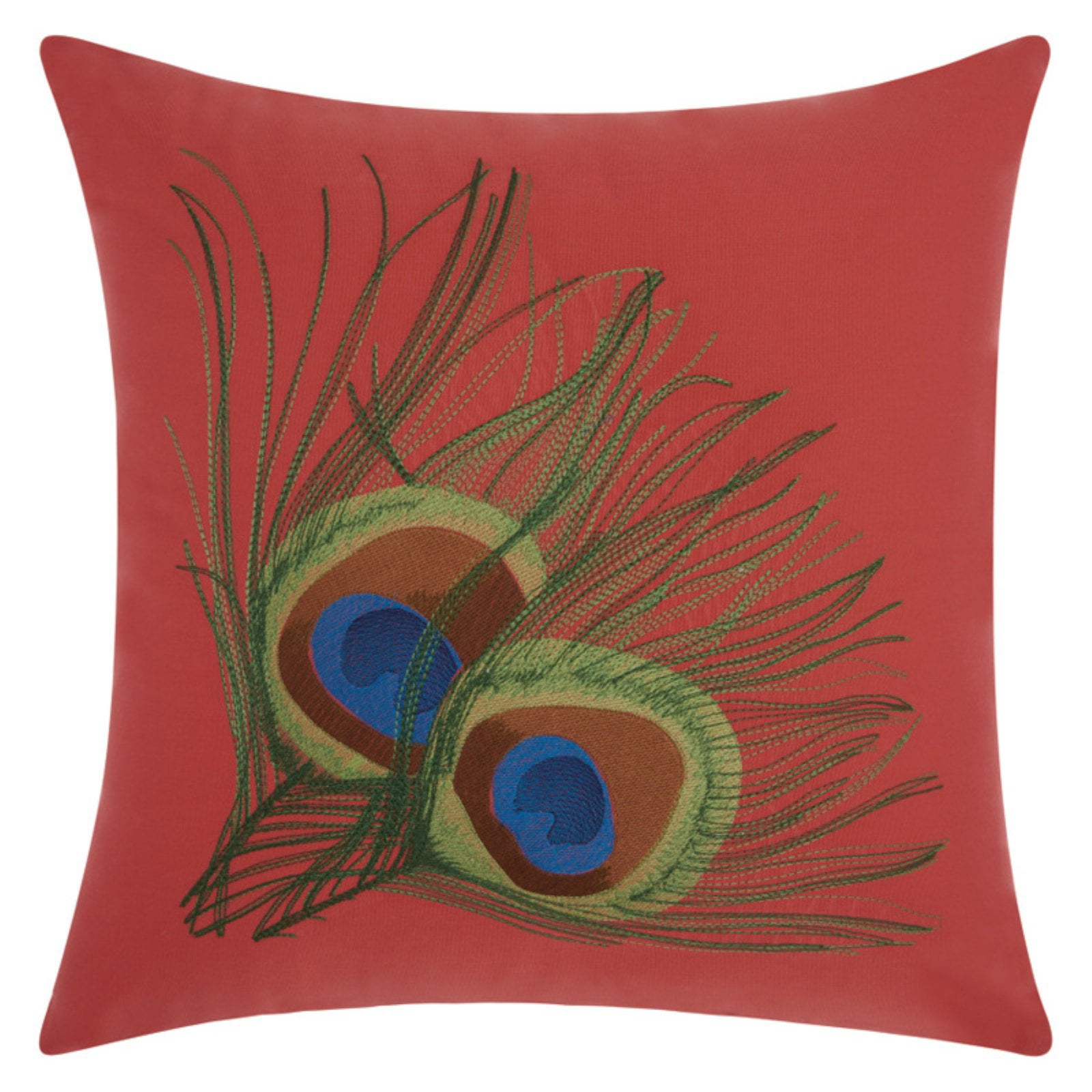 Nourison Indoor/Outdoor Peacock Feathers Pillow, 18" x 18", Coral