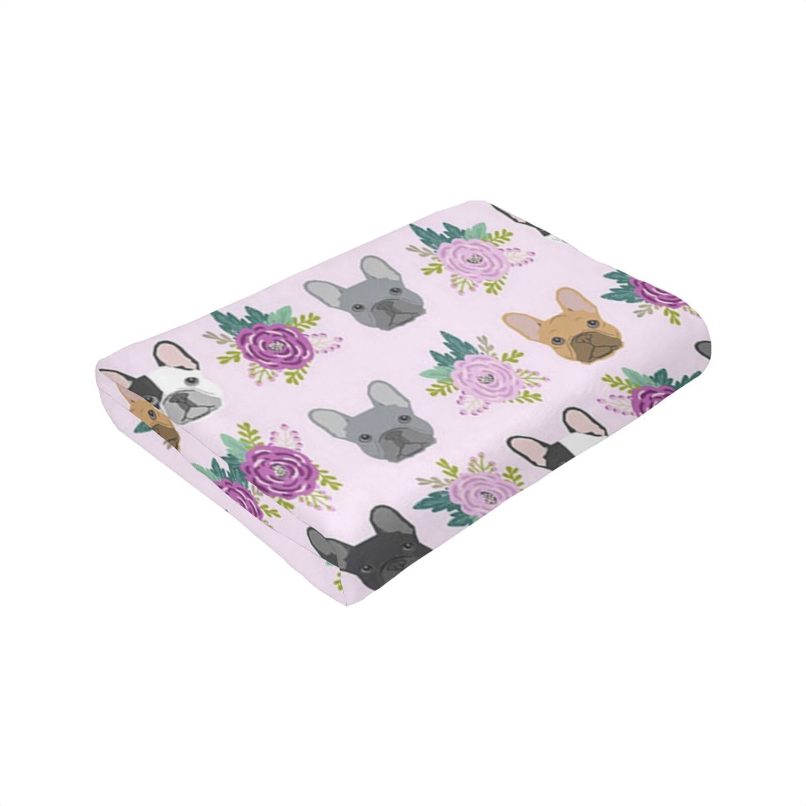 Wijzvio French Bulldog Dog Floral Flower Throw Blanket Soft Fuzzy Fleece Blanket For Couch Bed Living Room Decoration 60"X50"