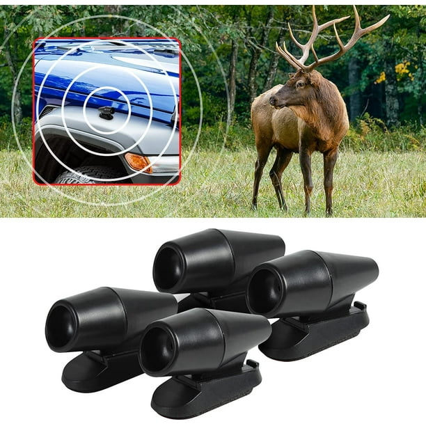 Sifflet d'avertissement de cerf pour voiture avec bandes supplémentaires,  lot de 4 dispositifs répulsifs pour sifflets de cerf, alerte animale (noir)  